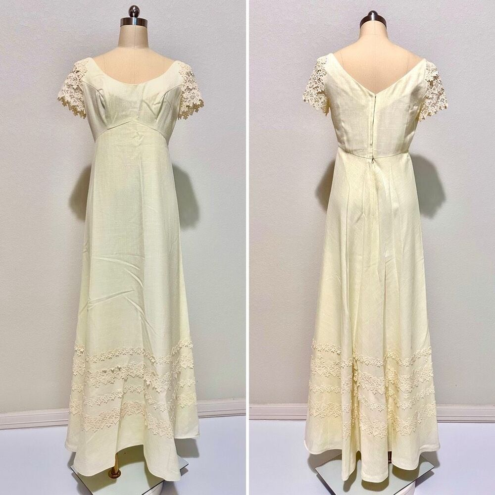 Vtg 70s House of Bianchi Empire Waist Maxi Dress XS Prairie Romantic Edwardian - Picture 3 of 12